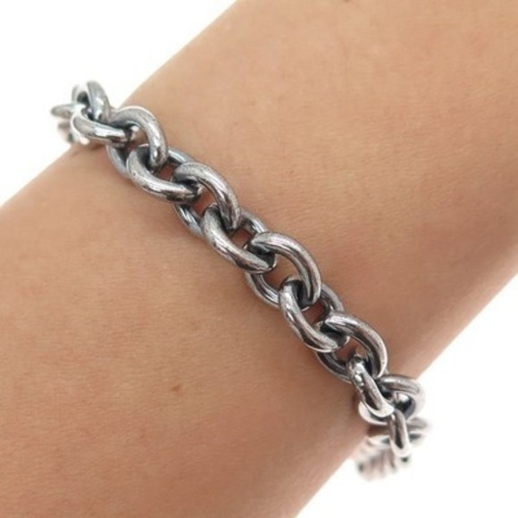 925 Sterling Silver Vintage Cable Link Oxidized Bracelet 7